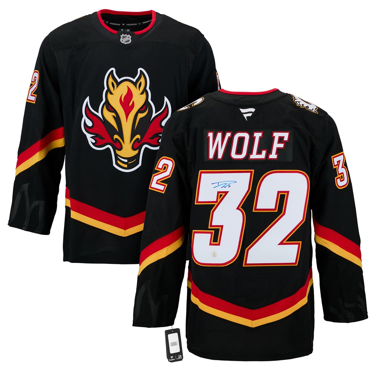 Dustin Wolf Autographed Calgary Flames Alt Blasty Fanatics Premium Jersey Dustin Wolf Jersey alt-blasty-premium, Calgary Flames, view 3, supplier stock photo