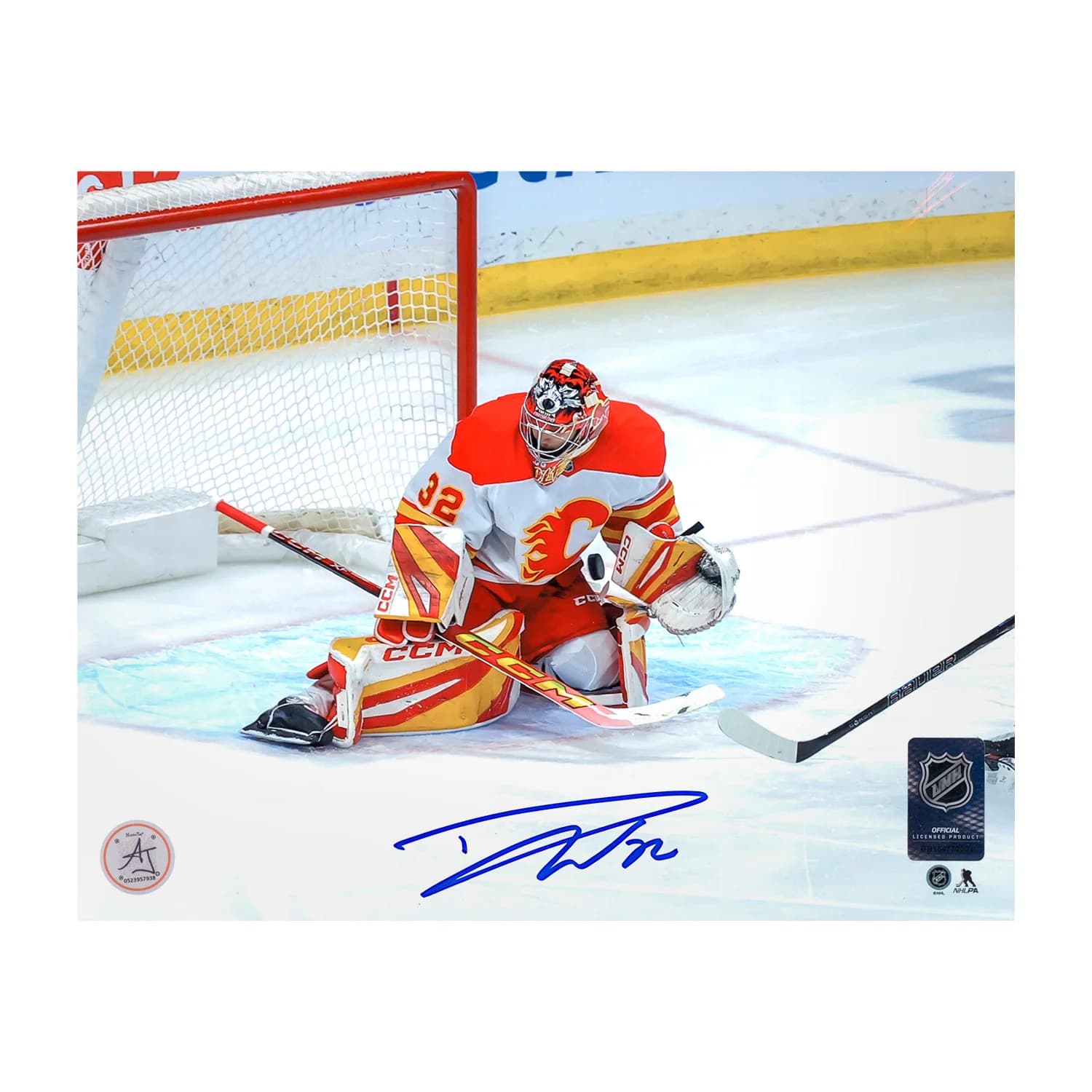Dustin Wolf Autographed Calgary Flames Between The Pipes 8x10 Photo Dustin Wolf Photo 8x10-between-pipes, Calgary Flames, supplier stock photo