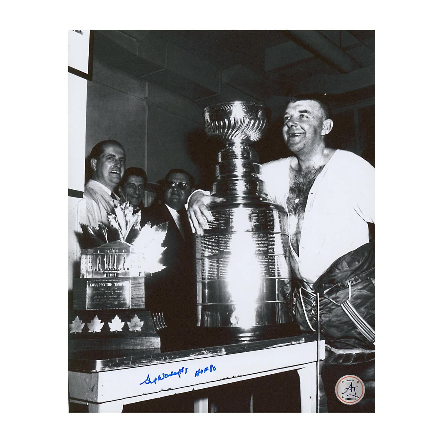 Gump Worsley Signed Montreal Canadiens Stanley Cup 8x10 Photo with Note Gump Worsley Photo 8x10-stanley-cup-note, Montreal Canadiens, supplier stock photo