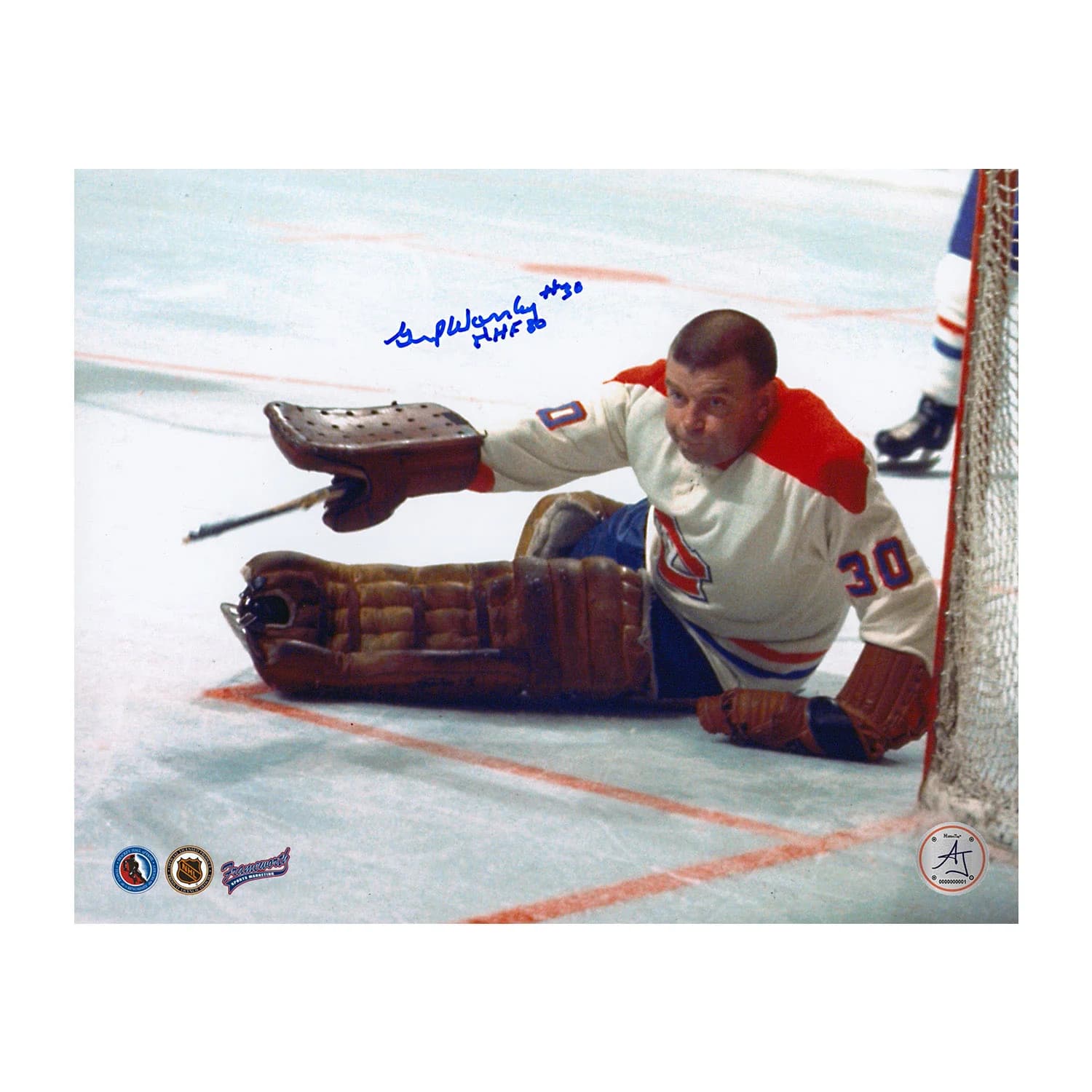 Gump Worsley Signed Montreal Canadiens Game Action 8x10 Photo with Note Gump Worsley Photo 8x10-game-action-note, Montreal Canadiens, supplier stock photo
