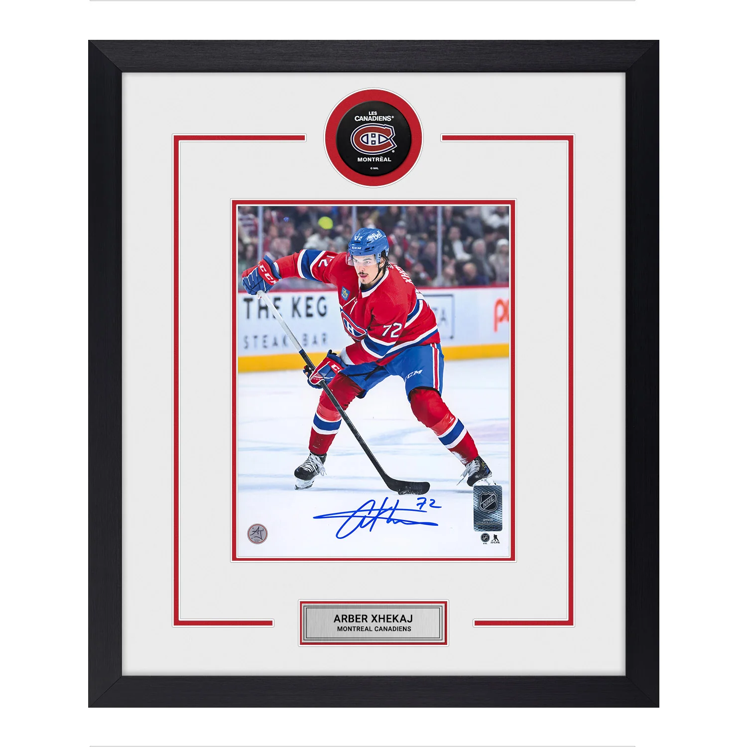 Arber Xhekaj Signed Montreal Canadiens Puck Logo 23x27 Frame Arber Xhekaj Puck 23x27-logo-frame, Montreal Canadiens, supplier stock photo