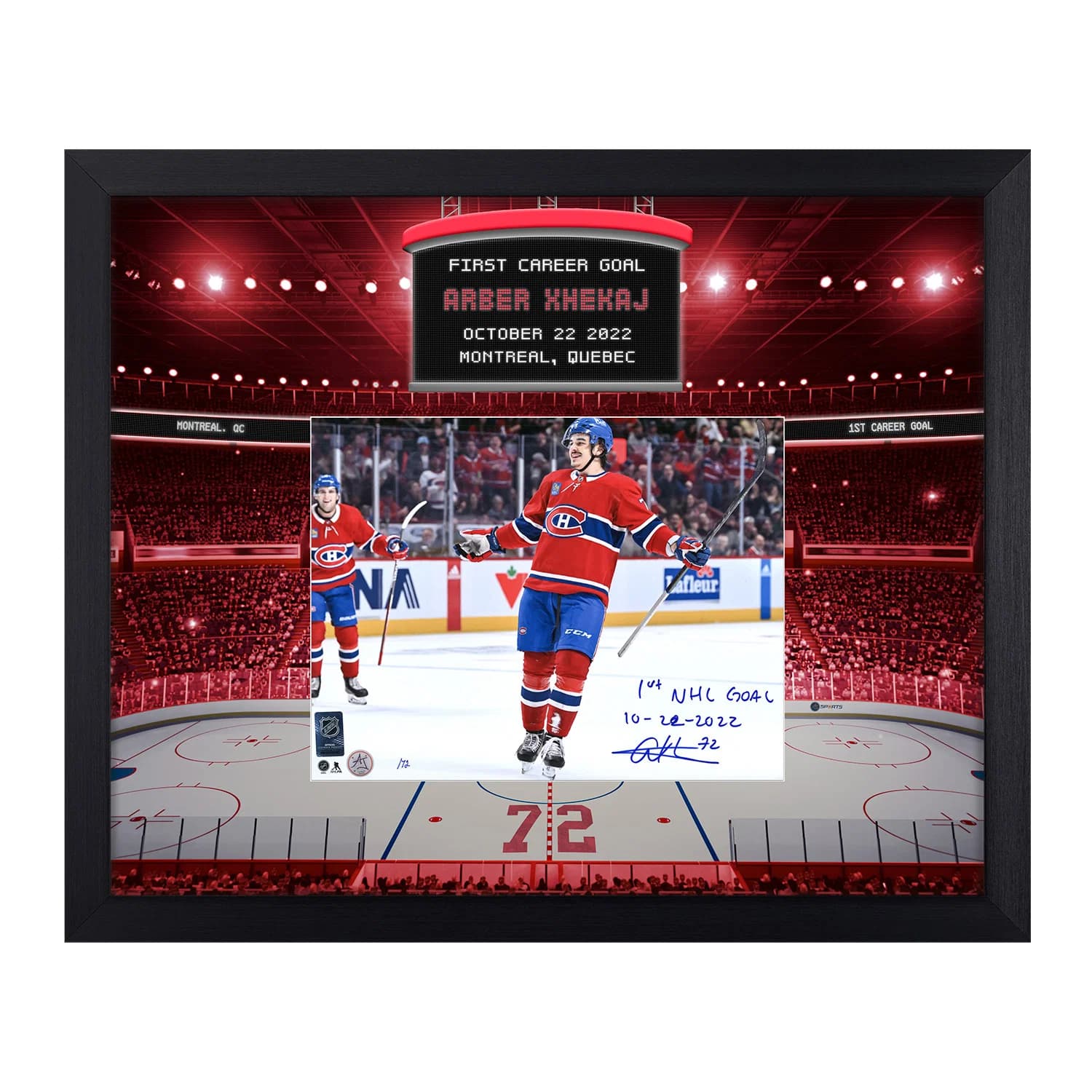 Arber Xhekaj Montreal Canadiens Signed 1st NHL Goal Scoreboard 22x26 Frame #/72 Arber Xhekaj Other 22x26-1st-nhl-goal-scoreboard-frame-72, Montreal Canadiens, supplier stock photo