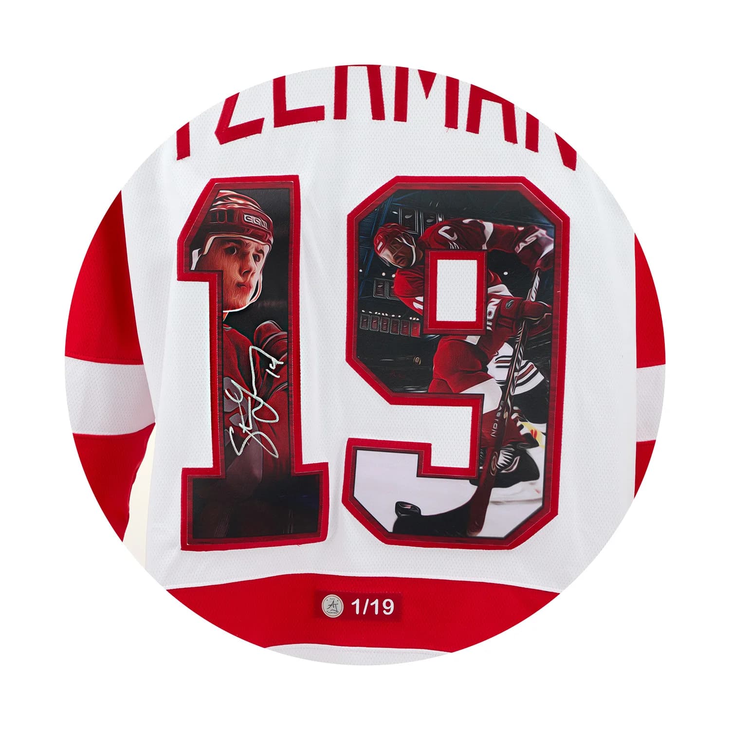Steve Yzerman Autographed Detroit Red Wings Captain Art Jersey #1/19 Steve Yzerman Jersey steve-yzerman-captain-art-1-19, Detroit Red Wings, view 3, supplier stock photo