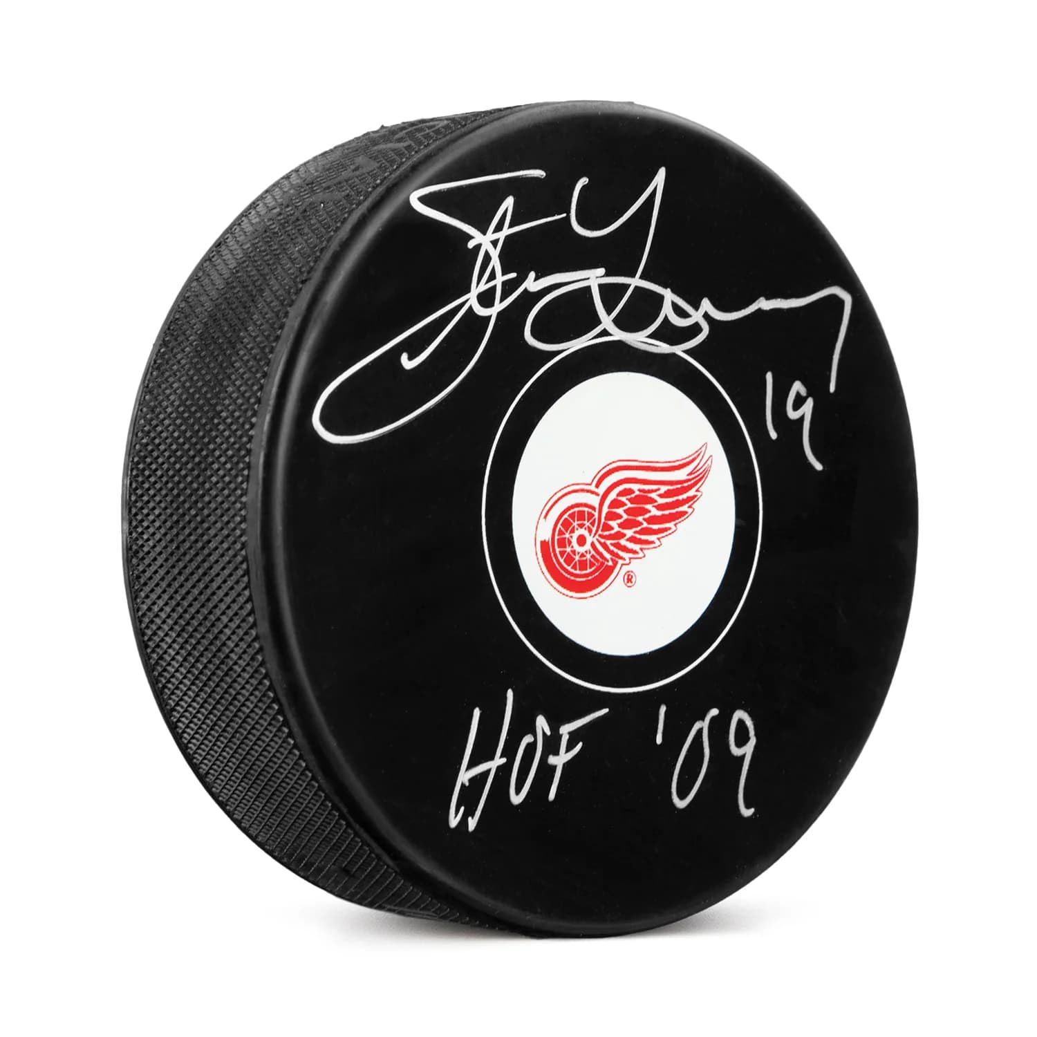 Steve Yzerman Autographed Detroit Red Wings Hockey Puck with HOF Note Steve Yzerman Puck hockey-hof-note, Detroit Red Wings, supplier stock photo