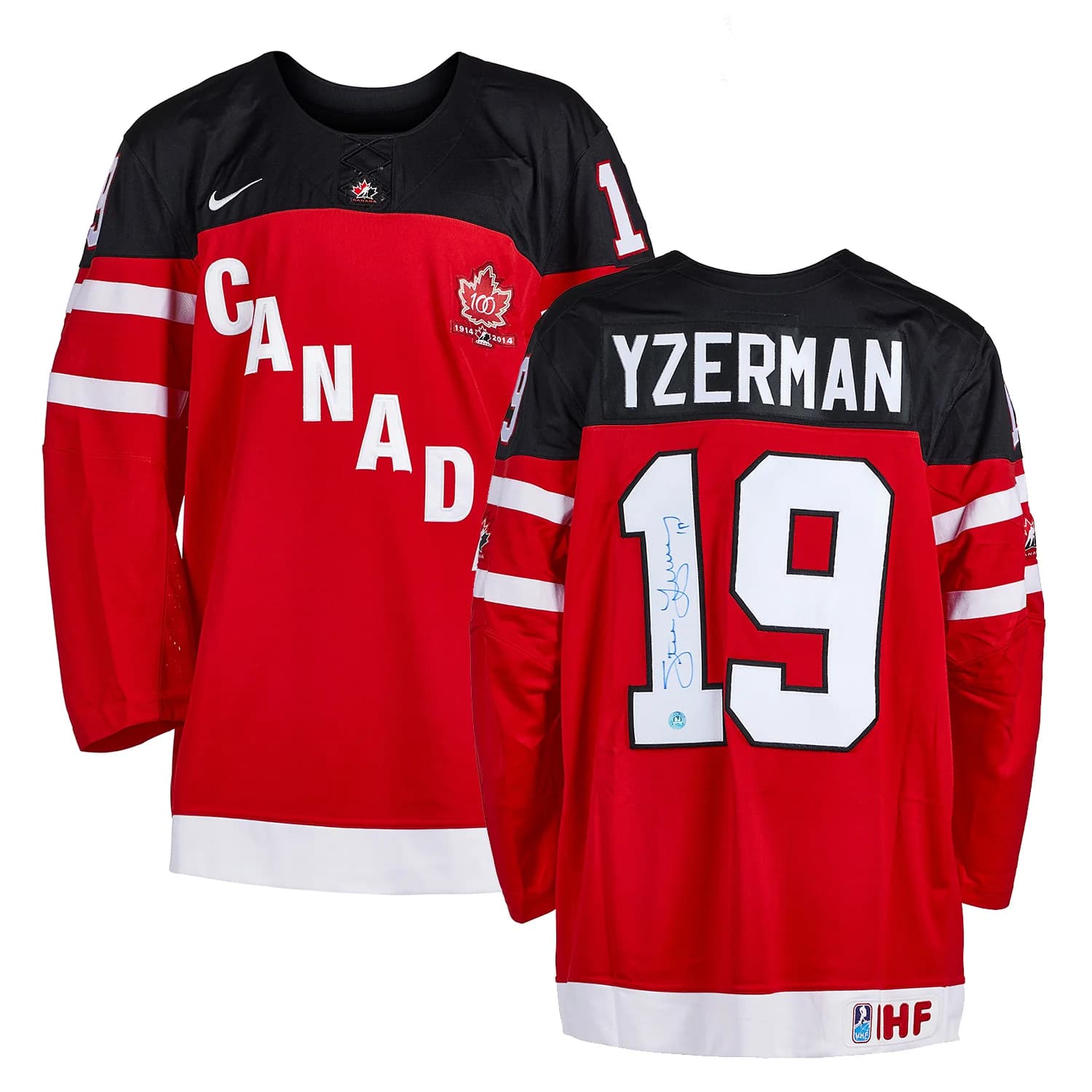Steve Yzerman Team Canada Signed 100th Anniversary Nike Jersey Steve Yzerman Jersey team-canada-100th-anniversary-nike, view 3, supplier stock photo