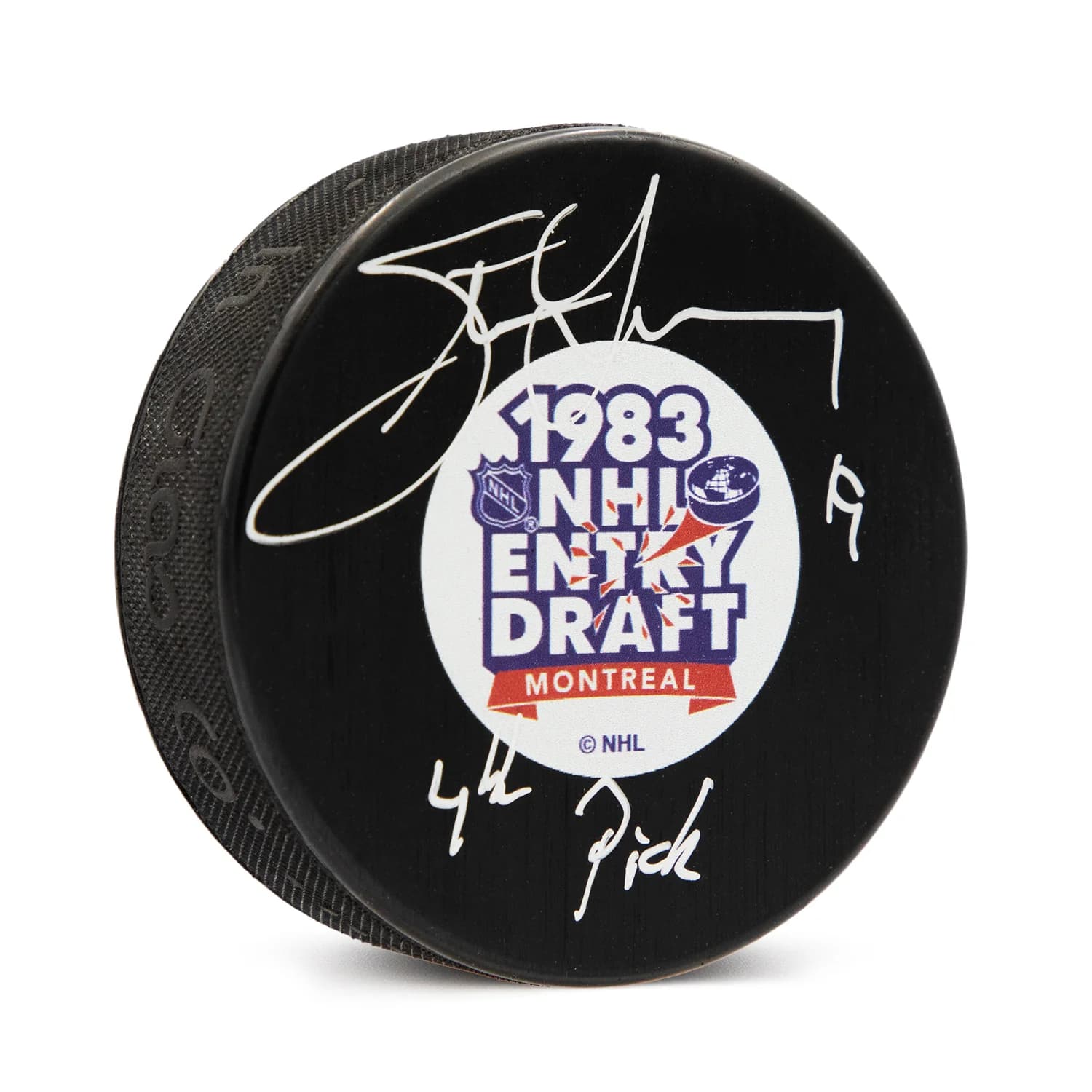 Steve Yzerman Signed 1983 NHL Entry Draft Puck with 4th Pick Note Steve Yzerman Puck 1983-nhl-entry-draft-4th-pick, supplier stock photo