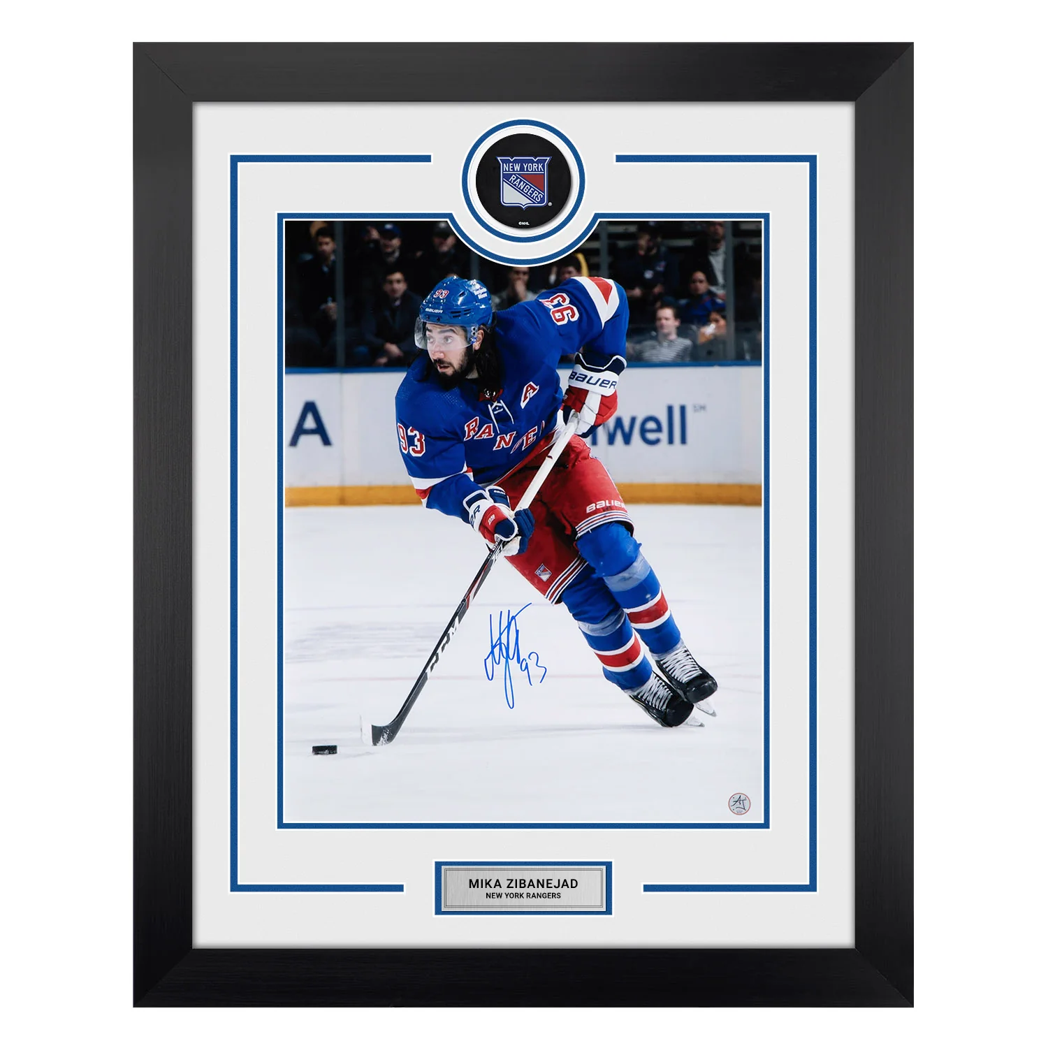 Mika Zibanejad Autographed New York Rangers Puck Logo 26x32 Frame Mika Zibanejad Puck 26x32-logo-frame, New York Rangers, supplier stock photo
