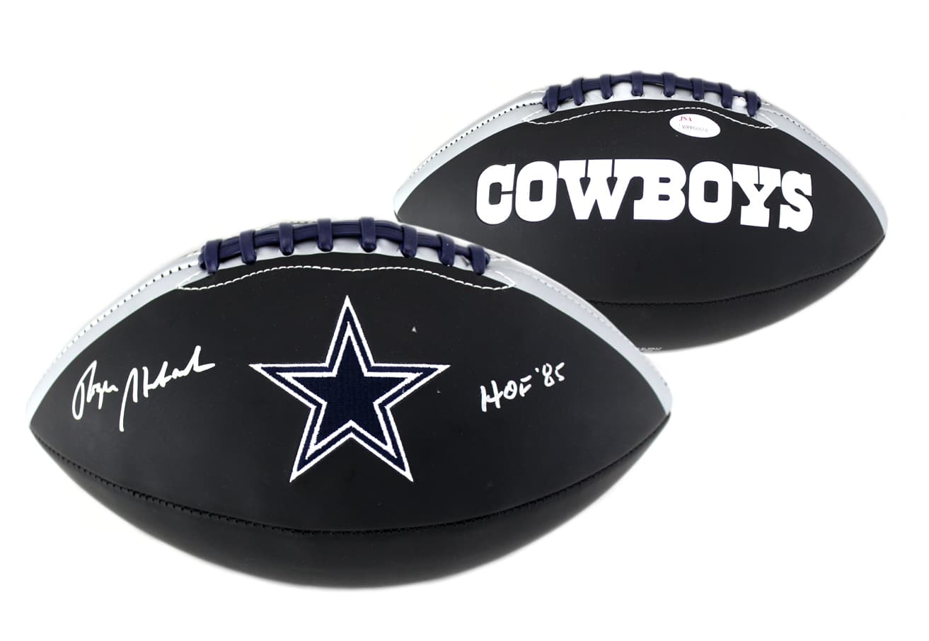 Roger Staubach Signed Dallas Cowboys Embroidered NFL Black Football With ” HOF 85″ Inscription Roger Staubach Ball roger-staubach-dallas-cowboys-embroidered-nfl, Dallas Cowboys, supplier stock photo