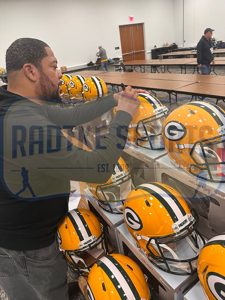 Gilbert Brown Signed Green Bay Packers Speed Authentic NFL Helmet with “Gravedigger & RIP” Inscription Gilbert Brown Helmet gilbert-brown-green-bay-packers-speed, Green Bay Packers, view 3, supplier stock photo