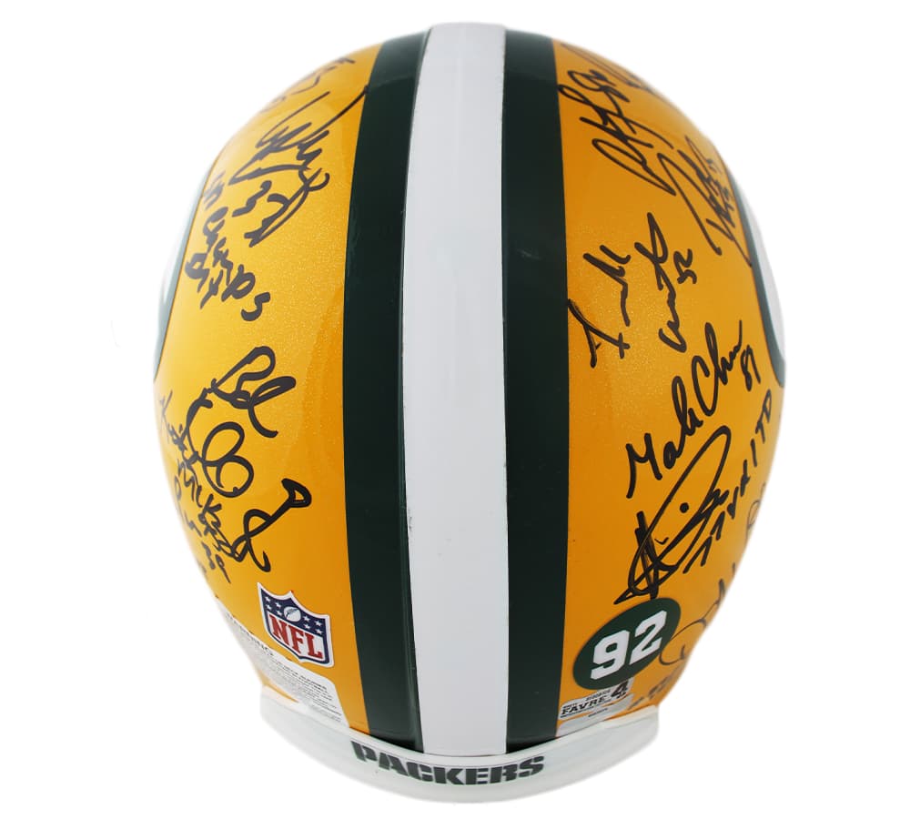 Super Bowl XXXI (31) Team Signed Green Bay Packers Authentic NFL Helmet with 23 Signatures Helmet super-bowl-xxxi-31-team-green, Green Bay Packers, view 3, supplier stock photo