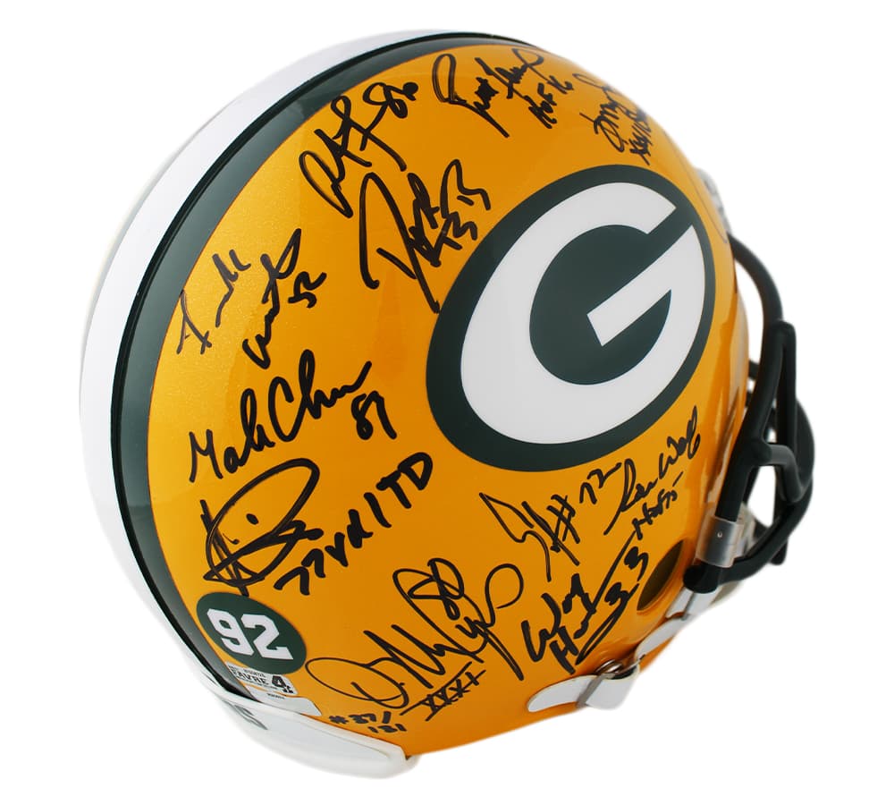 Super Bowl XXXI (31) Team Signed Green Bay Packers Authentic NFL Helmet with 23 Signatures Helmet super-bowl-xxxi-31-team-green, Green Bay Packers, view 2, supplier stock photo