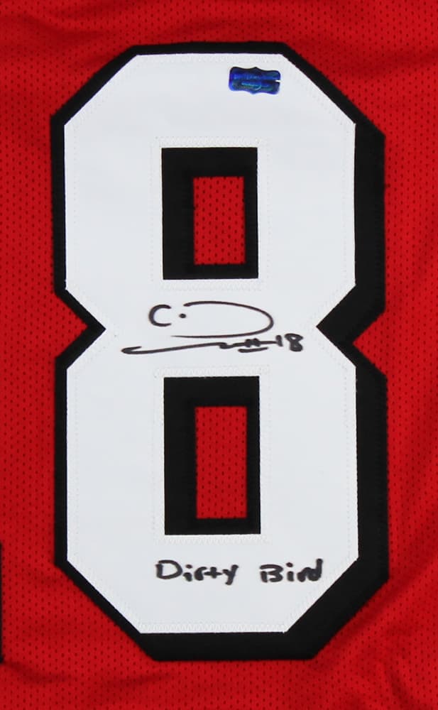 Calvin Ridley Signed Atlanta Custom Red Jersey with “Dirty Birds” Inscription Calvin Ridley Jersey calvin-ridley-atlanta-red-dirty-birds, view 2, supplier stock photo