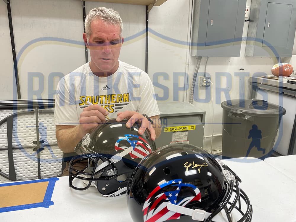 Brett Favre Signed Southern Mississippi Golden Eagles Schutt Authentic Patriotic NFL Helmet Brett Favre Helmet brett-favre-southern-mississippi-golden-eagles, Philadelphia Eagles, view 2, supplier stock photo