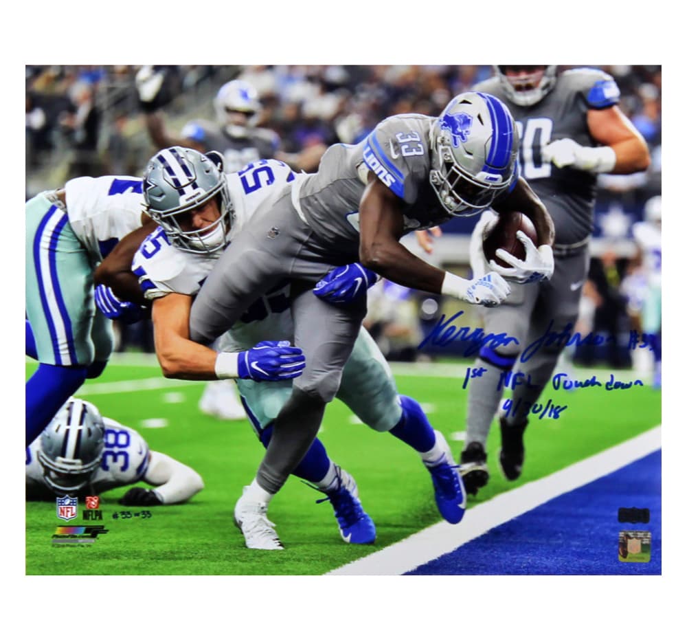 Kerryon Johnson Signed Detroit Lions Unframed 16×20 Diving Photo with “1st NFL Touchdown 9/30/18” Inscription – Limited Edition #33 of 33 Kerryon Johnson Photo 16x20-kerryon-johnson-detroit-lions-unframed-16, supplier stock photo