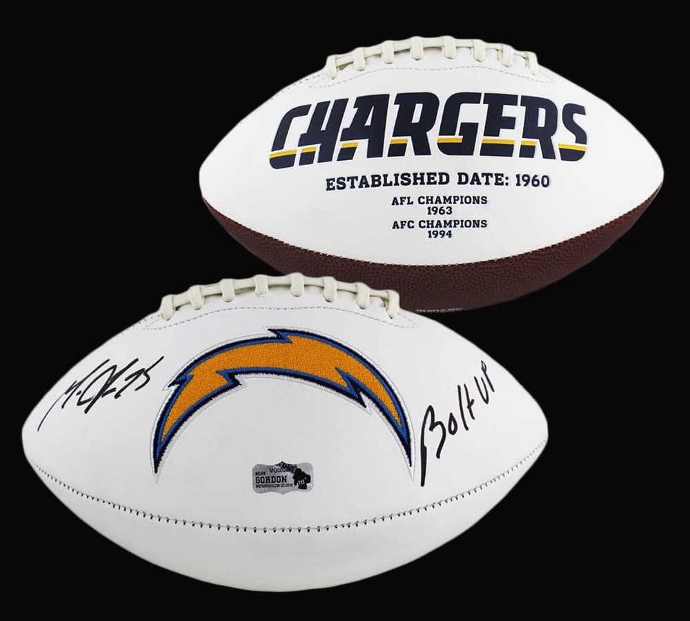 Melvin Gordon Signed Los Angeles Chargers Embroidered NFL Football with “Bolt Up” Inscription Melvin Gordon Ball melvin-gordon-los-angeles-chargers-embroidered, supplier stock photo
