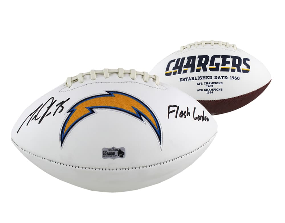 Melvin Gordon Signed Los Angeles Chargers NFL Embroidered Football with “Flash Gordon” Inscription Melvin Gordon Ball melvin-gordon-los-angeles-chargers-nfl, supplier stock photo