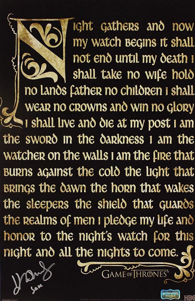 John Bradley Signed Game of Thrones Night’s Watch Oath 24×36 Poster with “Sam” Inscription John Bradley Other 24x36-john-bradley-game-thrones-nights-watch, supplier stock photo
