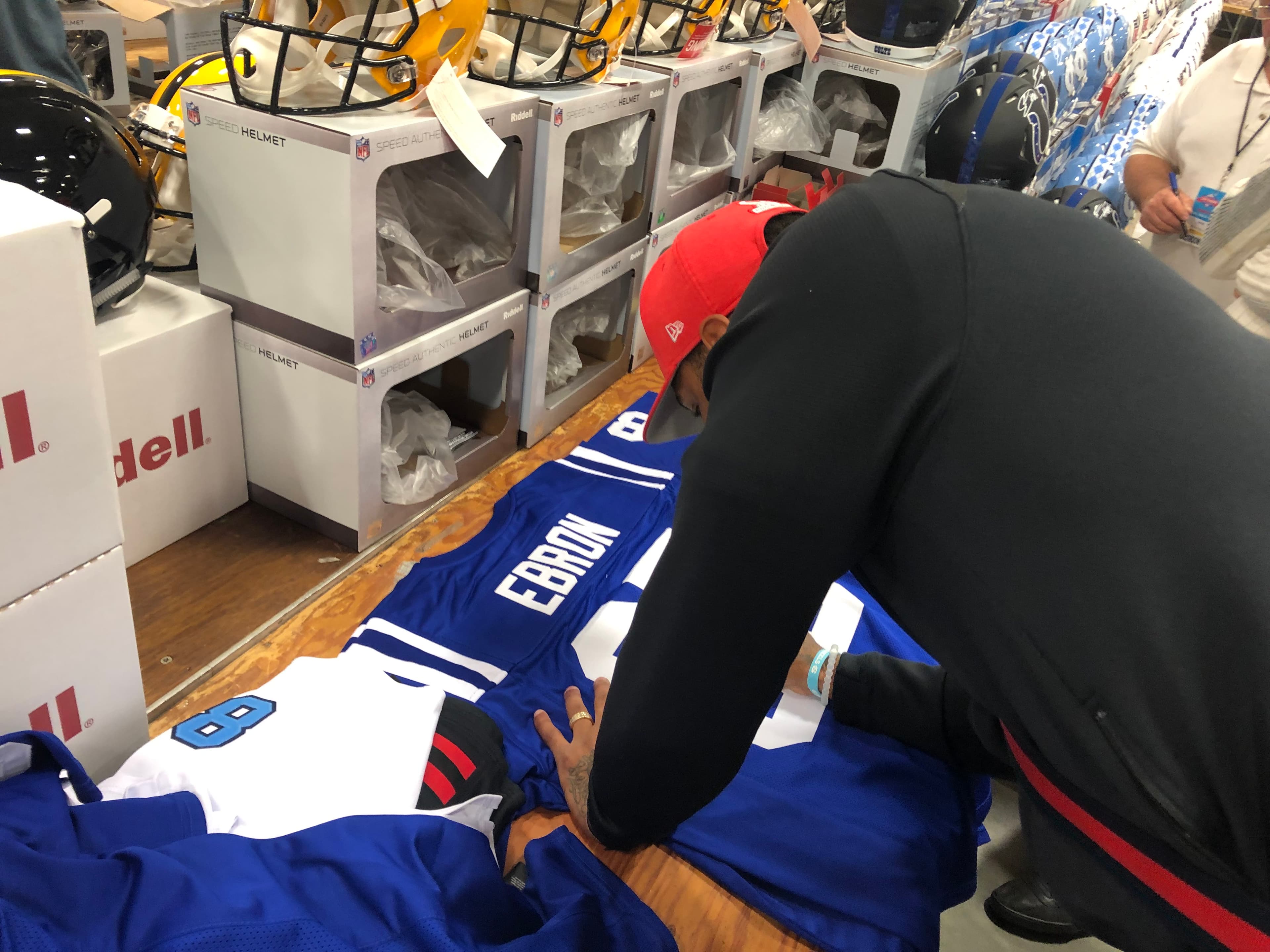 Eric Ebron Signed Indianapolis Custom Blue Jersey Eric Ebron Jersey eric-ebron-indianapolis-blue, view 3, supplier stock photo