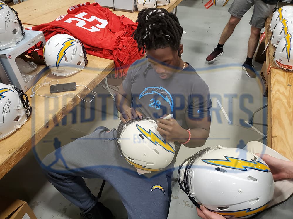 Melvin Gordon & LaDainian Tomlinson Signed Los Angeles Chargers Speed Authentic NFL Helmet Melvin Gordon Helmet melvin-gordon-ladainian-tomlinson-los-angeles, view 3, supplier stock photo