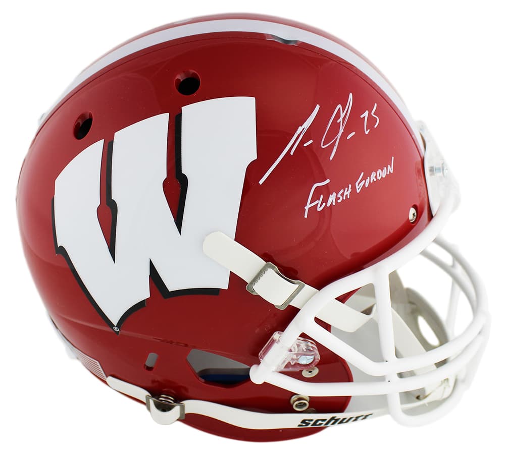Melvin Gordon Signed Wisconsin Badgers Schutt Full Size Red & White NCAA Helmet with “Flash Gordon” Inscription Melvin Gordon Helmet melvin-gordon-wisconsin-badgers-schutt-full, Wisconsin Badgers, supplier stock photo