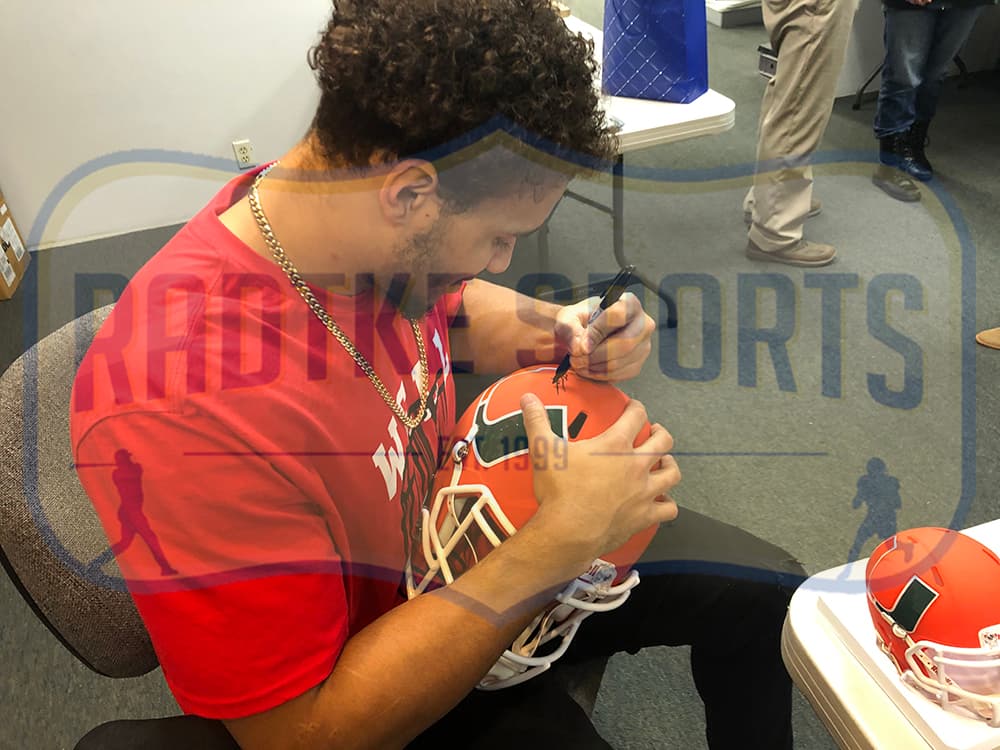 Travis Homer Signed Miami Huricanes Speed Full Size AMP NCAA Helmet with “The U” Inscription Travis Homer Helmet travis-homer-miami-huricanes-speed-full, view 2, supplier stock photo