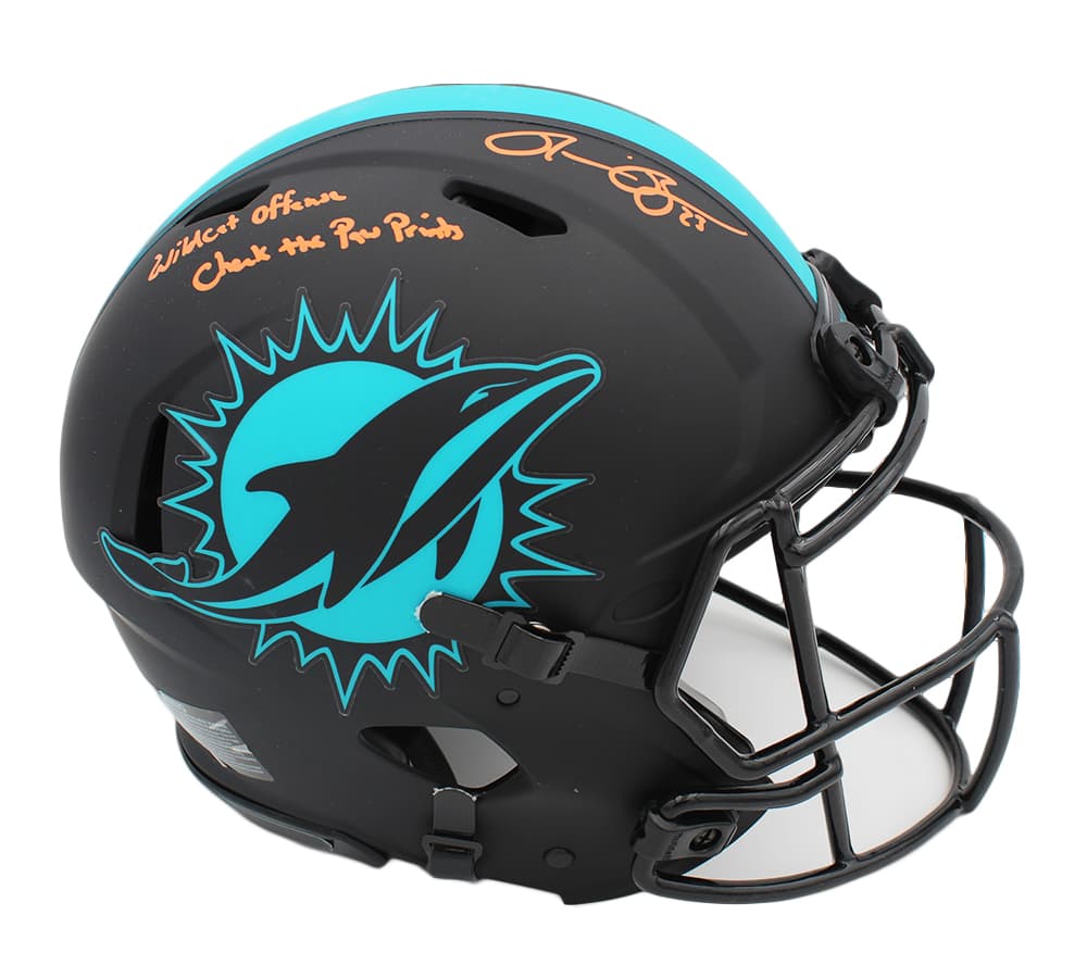 Ronnie Brown Signed Miami Dolphins Speed Authentic Eclipse NFL Helmet with “Wildcat Offense Check the Paw Prints” Inscription Ronnie Brown Helmet ronnie-brown-miami-dolphins-speed-eclipse, Miami Dolphins, view 2, supplier stock photo