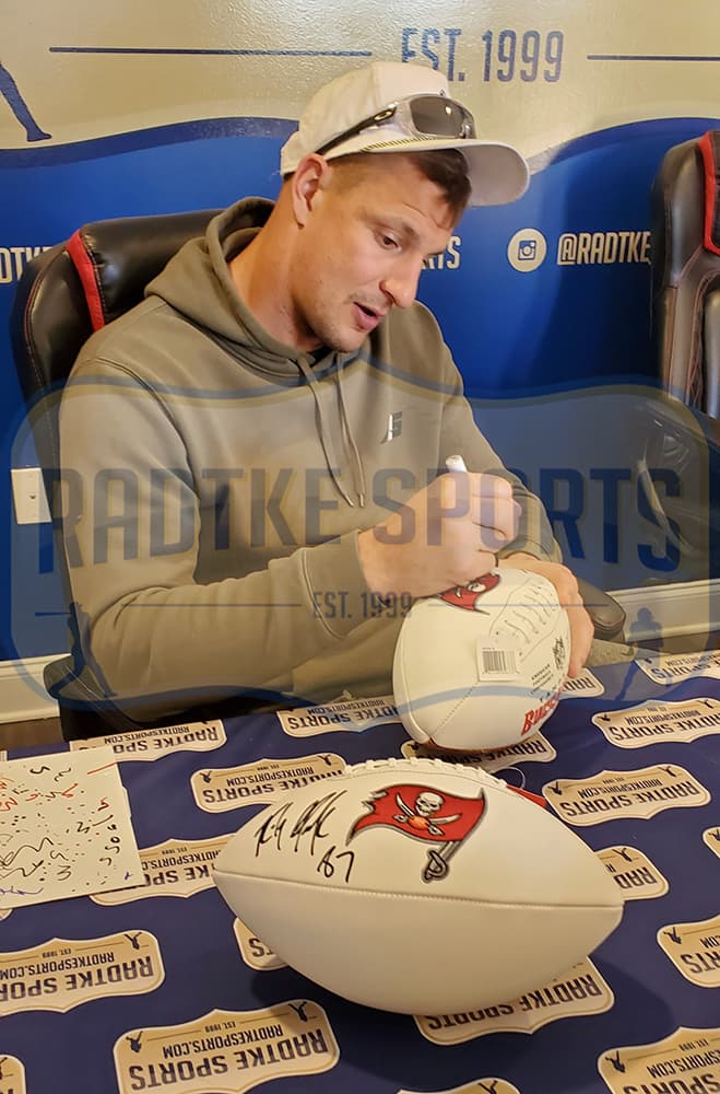 Rob Gronkowski Signed Tampa Bay Buccaneers Embroidered White NFL Football Rob Gronkowski Ball rob-gronkowski-tampa-bay-buccaneers-embroidered, view 5, supplier stock photo