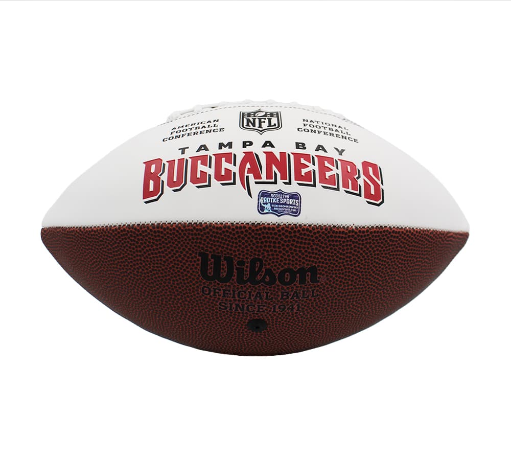 Rob Gronkowski Signed Tampa Bay Buccaneers Embroidered White NFL Football Rob Gronkowski Ball rob-gronkowski-tampa-bay-buccaneers-embroidered, view 4, supplier stock photo