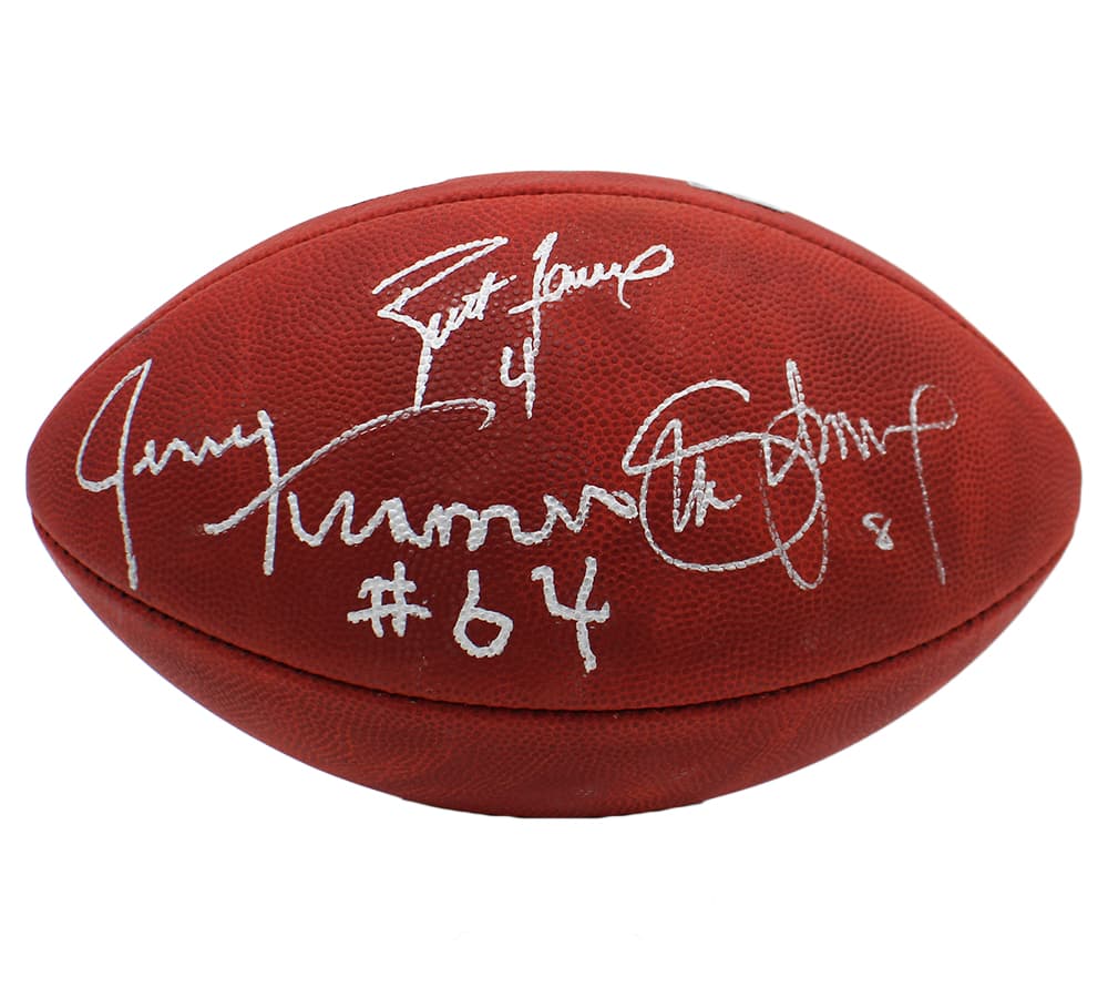 Brett Favre, Jerry Kramer and Steve Young Signed Wilson Authentic NFL Football Brett Favre Ball brett-favre-jerry-kramer-steve-young, Green Bay Packers, supplier stock photo