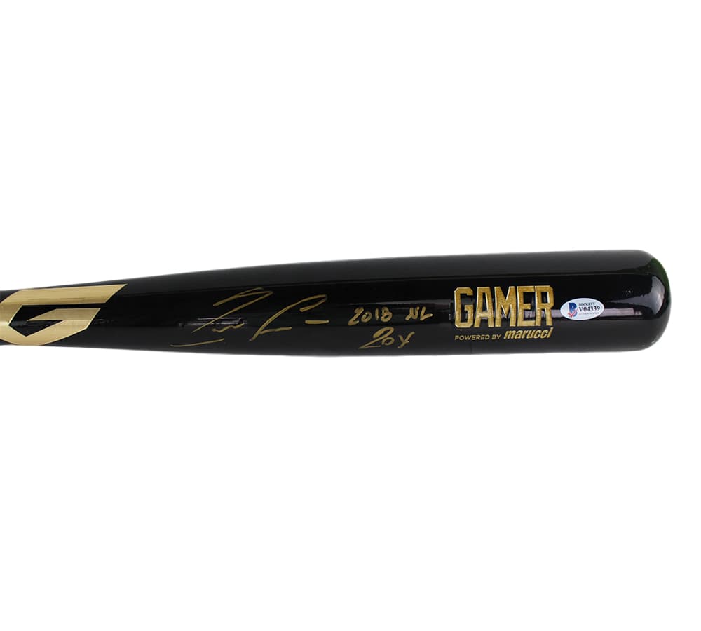 Ronald Acuna Jr Signed Atlanta Braves Marucci Gamer Black MLB Bat with “NL ROY 2018” Inscription Ronald Acuna Jr Bat ronald-acuna-jr-atlanta-braves-marucci, Atlanta Braves, view 3, supplier stock photo
