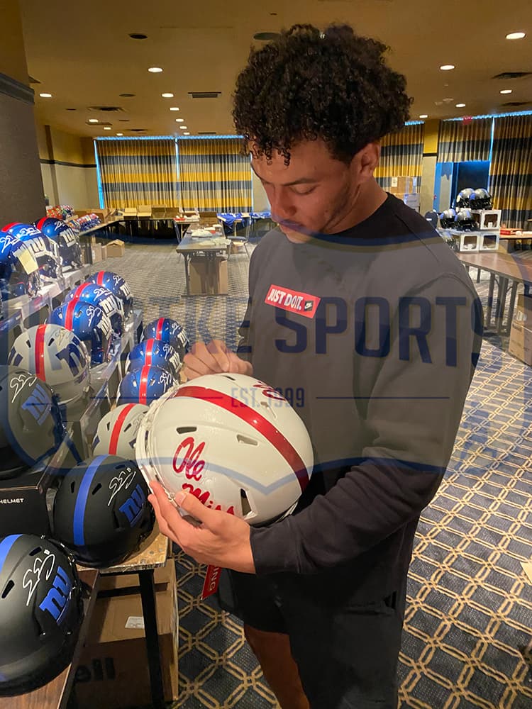 Evan Engram Signed Ole Miss Rebels Speed Authentic White NCAA Helmet Evan Engram Helmet evan-engram-ole-miss-rebels-speed, view 2, supplier stock photo