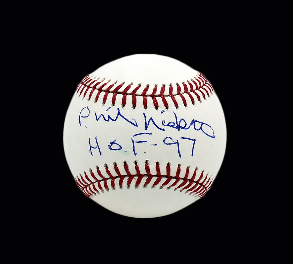 Phil Niekro Signed Atlanta Braves Rawlings Official Major League White MLB Baseball with “HOF 97” Inscription Phil Niekro Ball phil-niekro-atlanta-braves-rawlings-major, Atlanta Braves, supplier stock photo