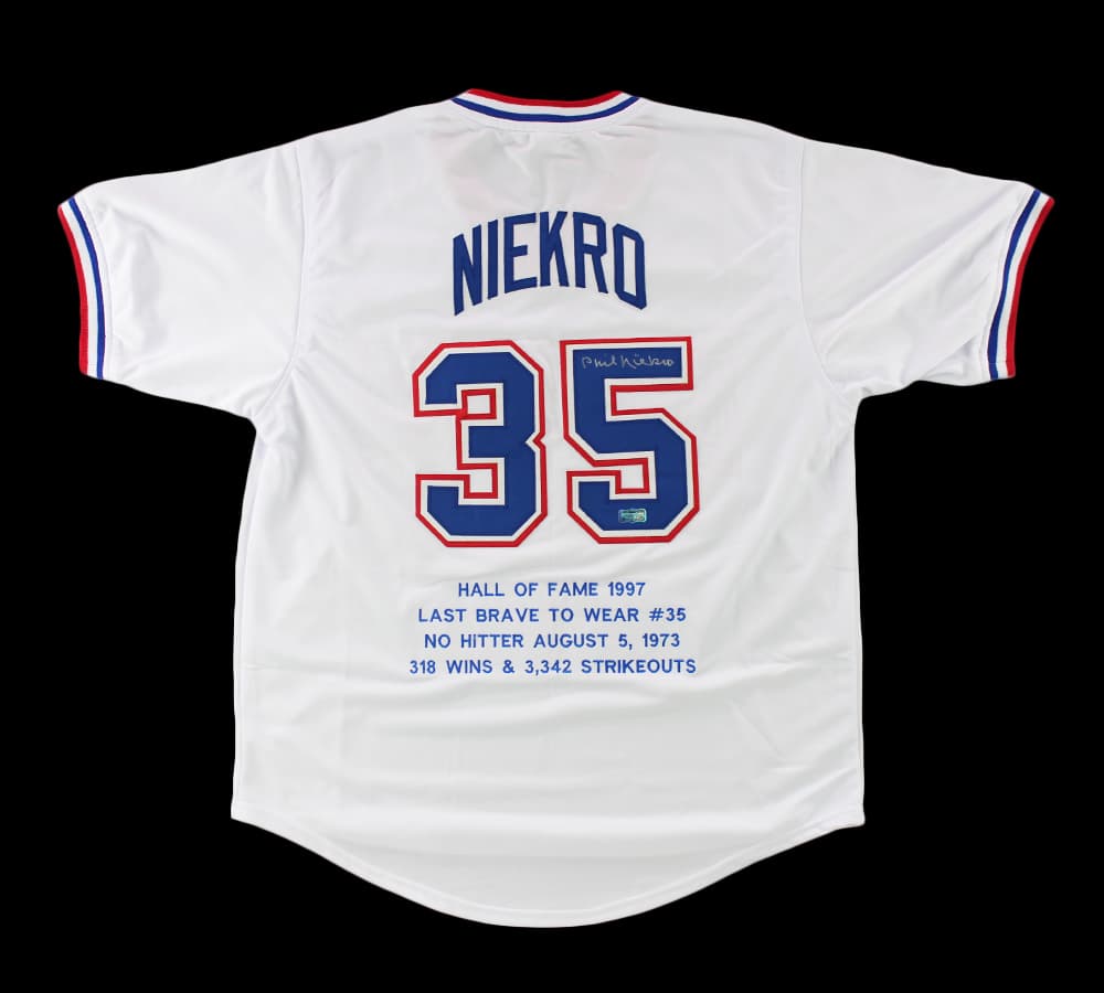 Phil Niekro Signed Atlanta Custom Stat White Jersey Phil Niekro Jersey phil-niekro-atlanta-stat-white, supplier stock photo
