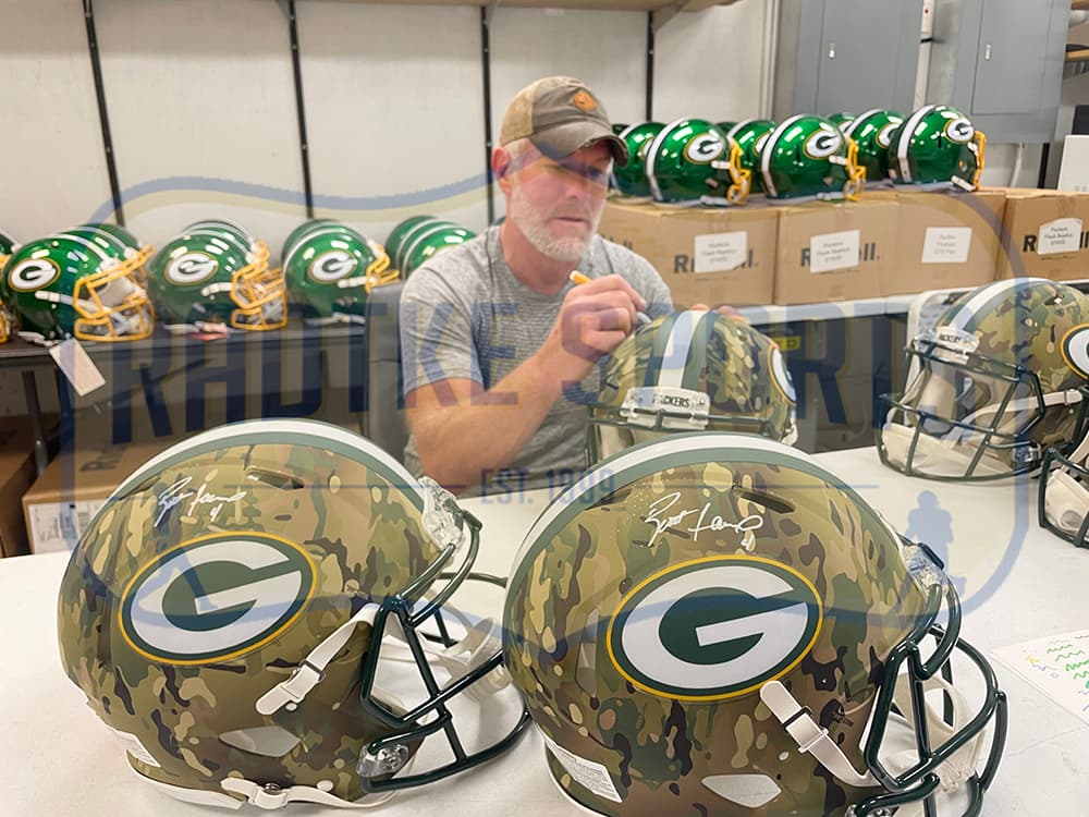 Brett Favre Signed Green Bay Packers Speed Authentic Camo NFL Helmet Brett Favre Helmet brett-favre-green-bay-packers-speed, Green Bay Packers, view 2, supplier stock photo