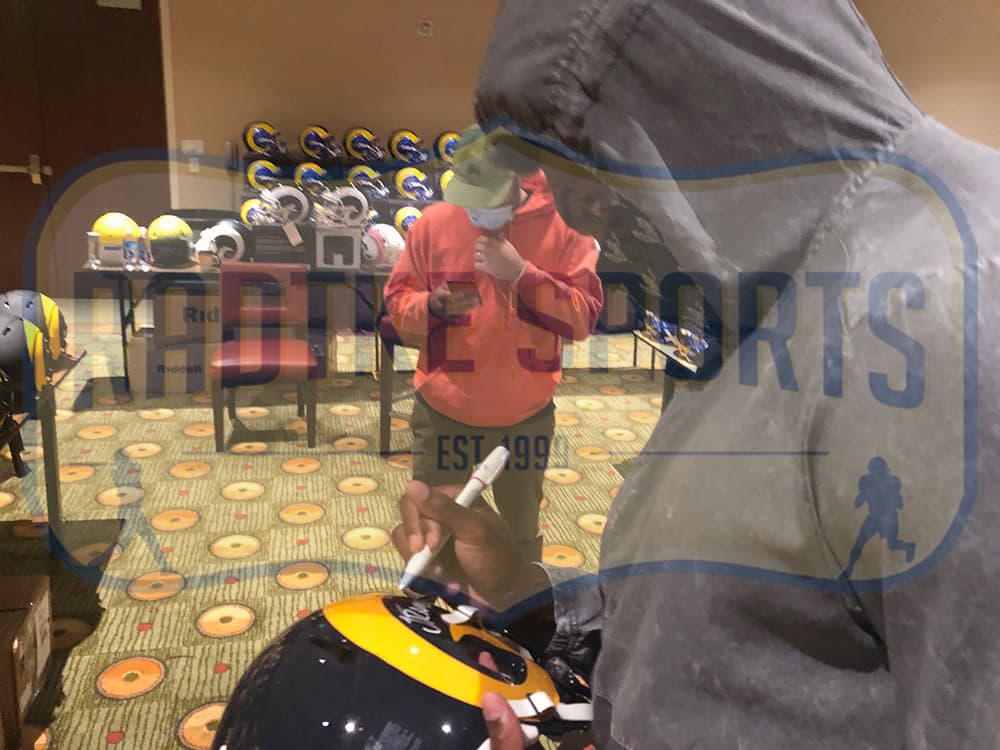 Jalen Ramsey Signed Los Angeles Rams Speed Authentic Throwback Yellow Horn NFL Helmet Jalen Ramsey Helmet jalen-ramsey-los-angeles-rams-speed, view 2, supplier stock photo