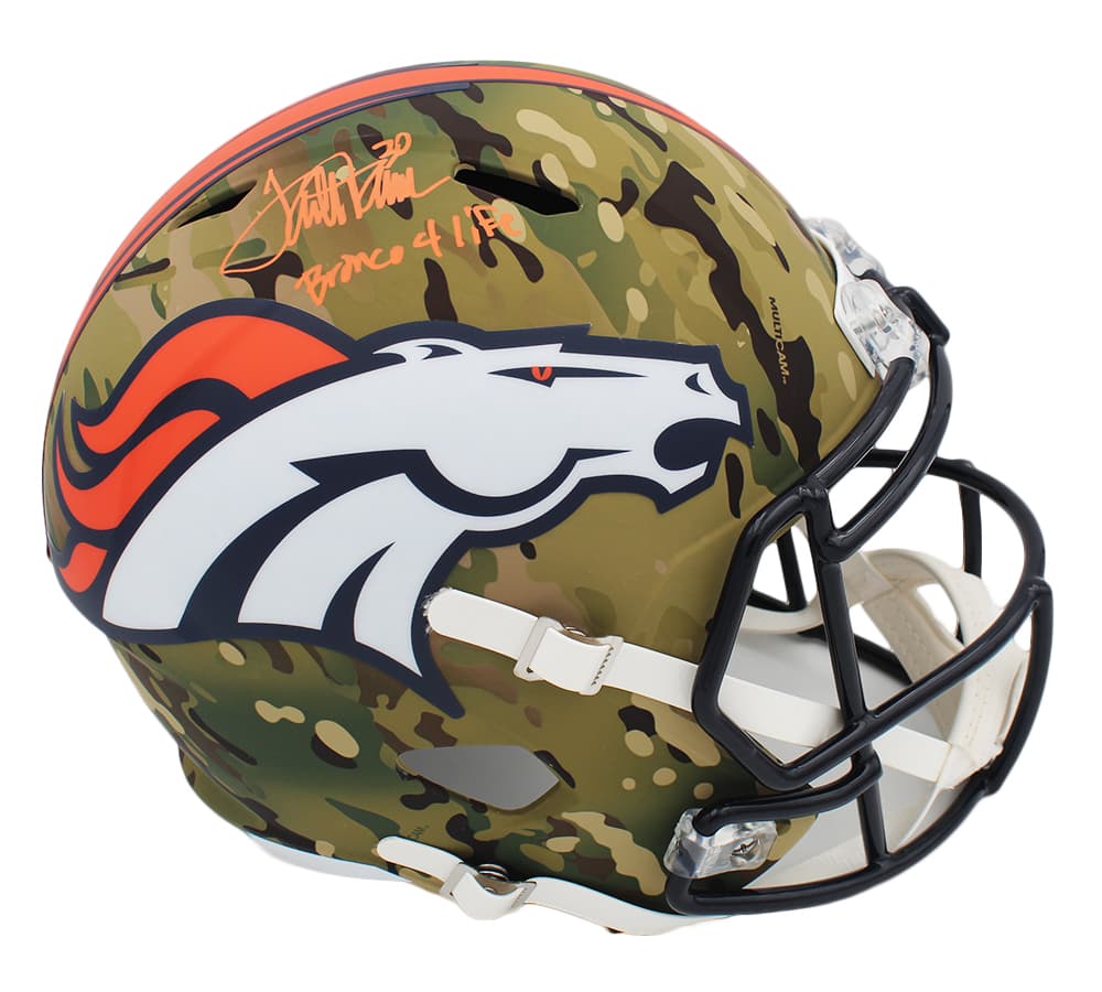 Terrell Davis Signed Denver Broncos Speed Full Size Camo NFL Helmet with “Broncos 4 Life” Inscription Terrell Davis Helmet terrell-davis-denver-broncos-speed-full, Denver Broncos, supplier stock photo