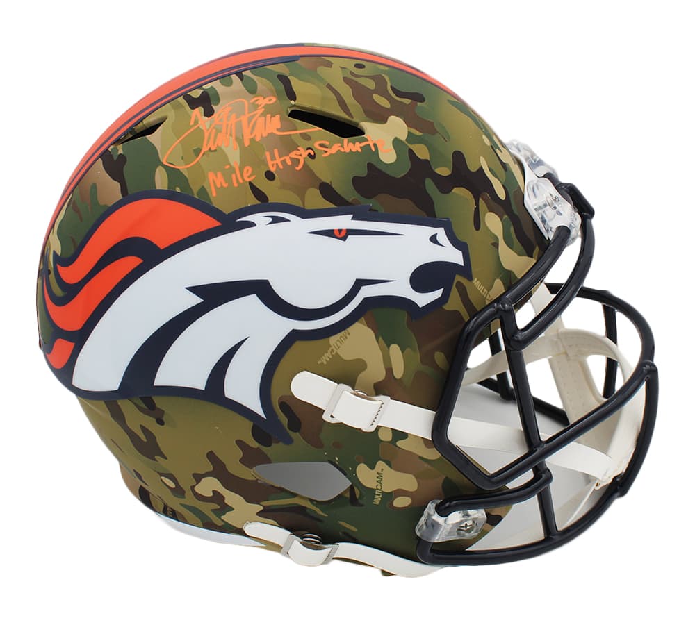 Terrell Davis Signed Denver Broncos Speed Full Size Camo NFL Helmet with “Mile High Salute” Inscription Terrell Davis Helmet terrell-davis-denver-broncos-speed-full, Denver Broncos, supplier stock photo