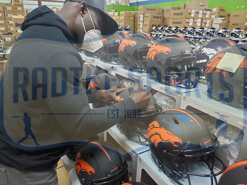 Terrell Davis Signed Denver Broncos Speed Authentic Eclipse NFL Helmet with “Mile High Salute” Inscription Terrell Davis Helmet terrell-davis-denver-broncos-speed-eclipse, Denver Broncos, view 2, supplier stock photo