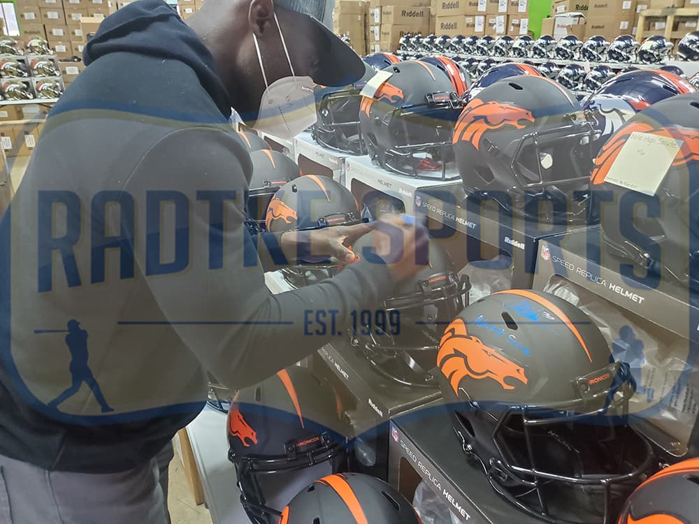 Terrell Davis Signed Denver Broncos Speed Full Size Eclipse NFL Helmet with “Mile High Salute” Inscription Terrell Davis Helmet terrell-davis-denver-broncos-speed-full, Denver Broncos, view 2, supplier stock photo