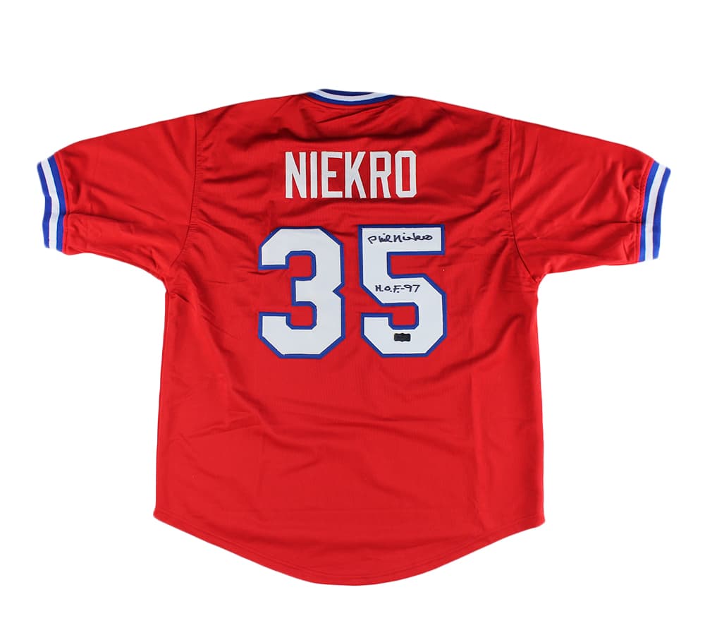 Phil Niekro Signed Atlanta Custom Red Jersey with “HOF 97” Inscription Phil Niekro Jersey phil-niekro-atlanta-red-hof-97, supplier stock photo