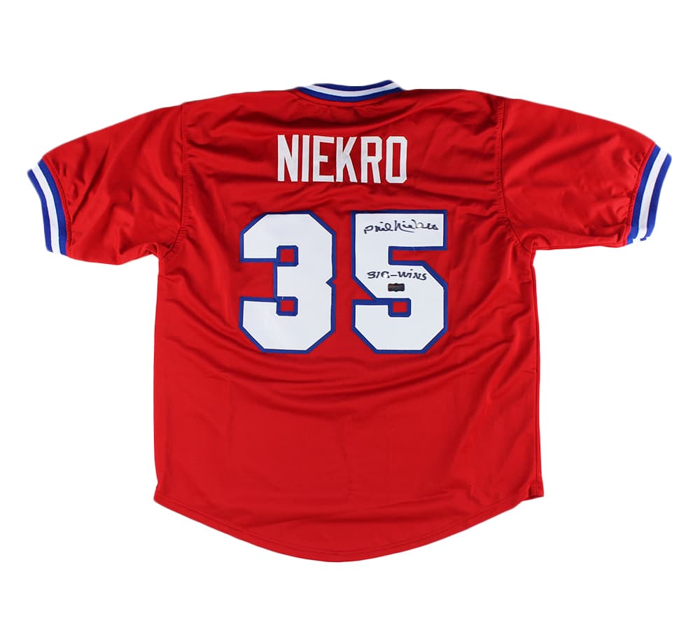 Phil Niekro Signed Atlanta Custom Red Jersey with “318 Wins” Inscription Phil Niekro Jersey phil-niekro-atlanta-red-318-wins, supplier stock photo