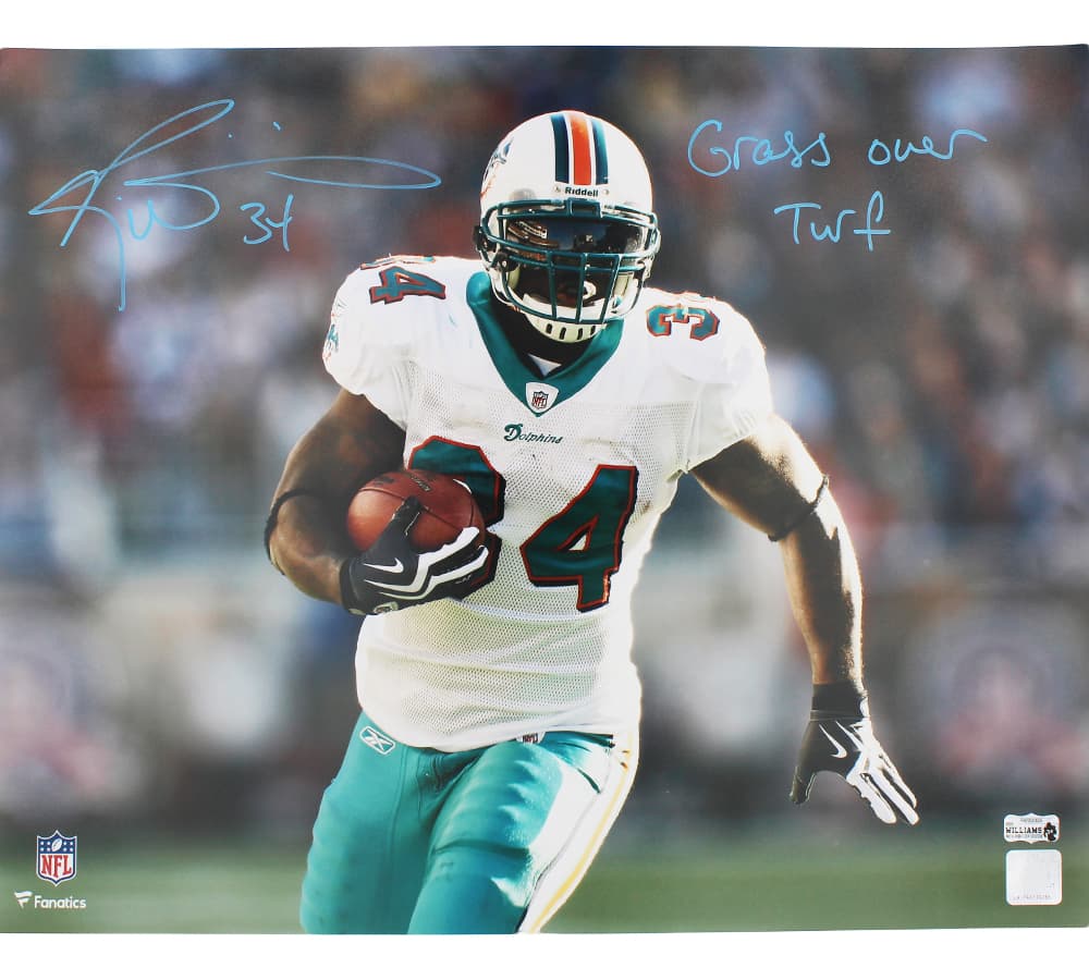 Ricky Williams Signed Miami Dolphins Unframed 16×20 NFL Photo- White Jersey with “Grass Over Turf” Inscription Ricky Williams Jersey 16x20-ricky-williams-miami-dolphins-unframed-16, Miami Dolphins, supplier stock photo