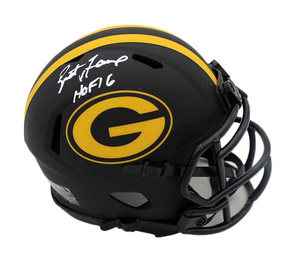 Brett Favre Signed Green Bay Packers Speed Eclipse Mini Helmet With “HOF 16” Inscription Brett Favre Helmet brett-favre-green-bay-packers-speed, Green Bay Packers, supplier stock photo