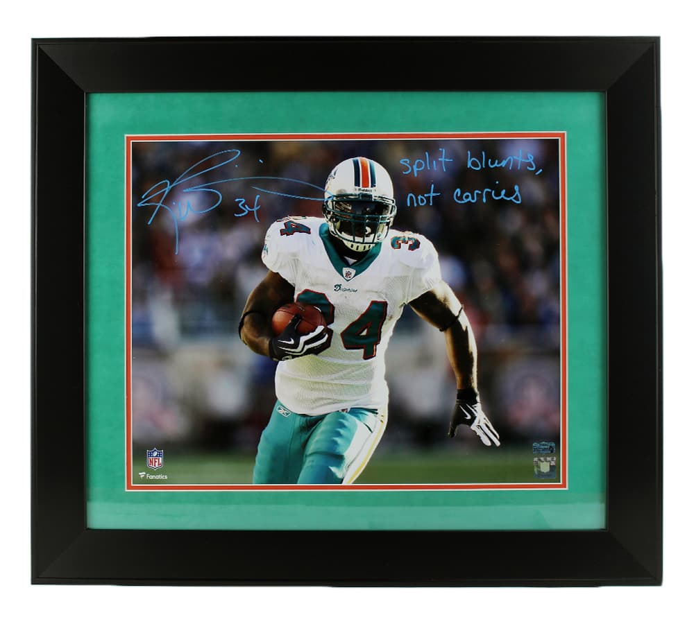 Ricky Williams Signed Miami Dolphins Framed 16×20 NFL Photo- White Jersey with “Split Blunts Not Carries” Inscription Ricky Williams Jersey 16x20-ricky-williams-miami-dolphins-framed-16, Miami Dolphins, supplier stock photo