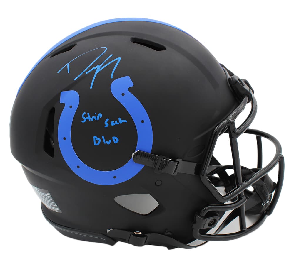 Dwight Freeney Signed Indianapolis Colts Speed Authentic Eclipse NFL Helmet with “Strip Sack Blvd” Inscription Dwight Freeney Helmet dwight-freeney-indianapolis-colts-speed-eclipse, supplier stock photo