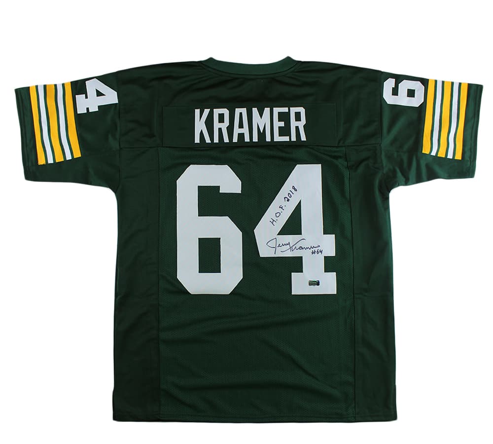 Jerry Kramer Signed Green Bay Custom Green Short Sleeve Jersey with “HOF 2018” Inscription Jerry Kramer Jersey jerry-kramer-green-bay-short-sleeve, supplier stock photo