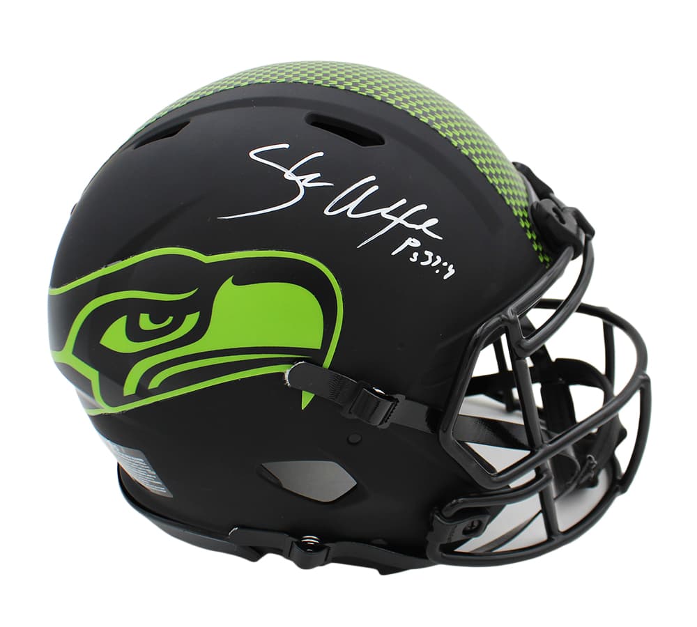 Shaun Alexander Signed Seattle Seahawks Speed Authentic Eclipse NFL Helmet With “PS 37:4” Inscription Helmet shaun-alexander-seattle-seahawks-speed-eclipse, Seattle Seahawks, supplier stock photo