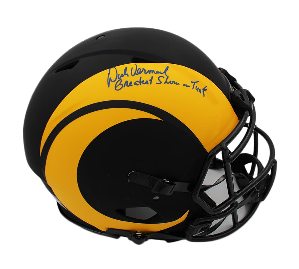 Dick Vermeil Signed Los Angeles Rams Speed Authentic Eclipse NFL Helmet with “Greatest Show on Turf” Inscription Dick Vermeil Helmet dick-vermeil-los-angeles-rams-speed, supplier stock photo