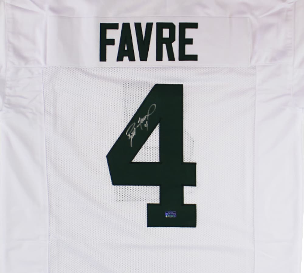 Brett Favre Signed Green Bay Custom White Jersey Brett Favre Jersey brett-favre-green-bay-white, Green Bay Packers, view 2, supplier stock photo