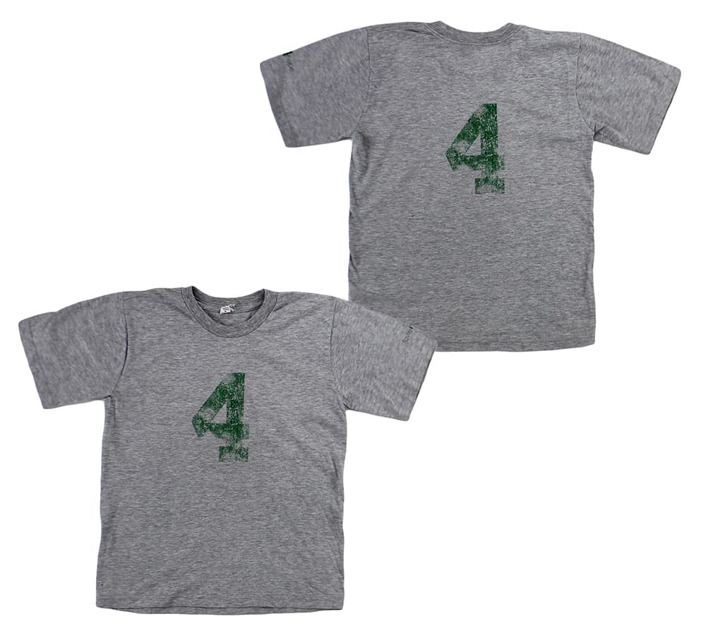 Official Favre4Hope Youth Grey with Green #4 T-shirt – XS Other favre4hope-youth-grey-green-4-shirt, supplier stock photo